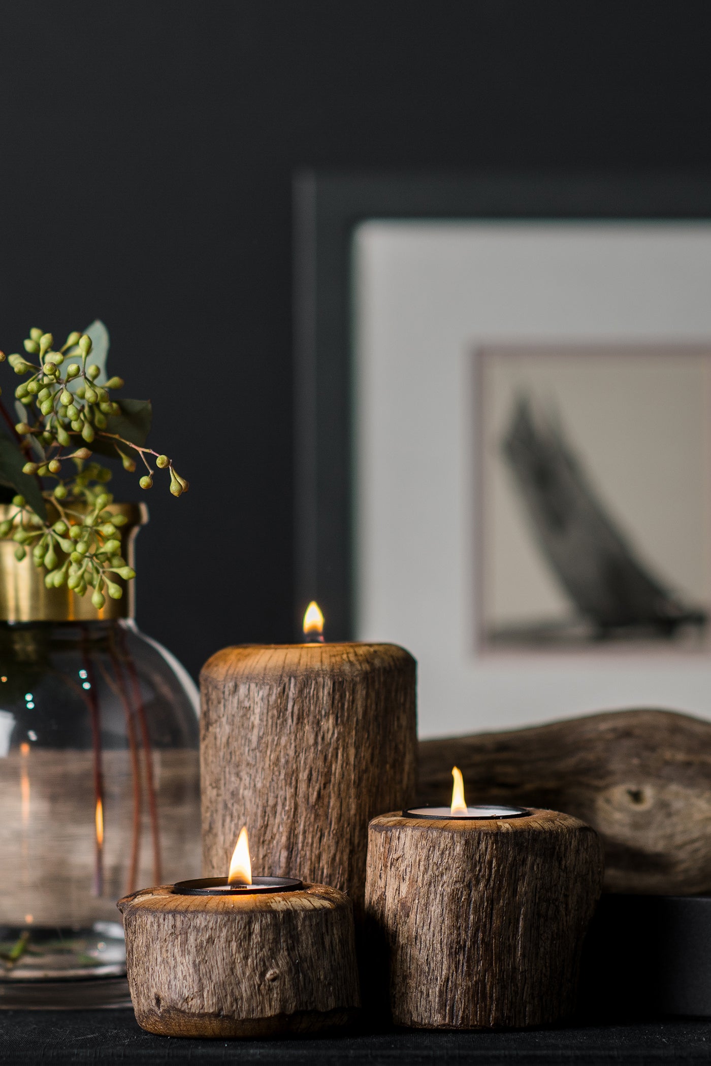 Photophores en chêne rouge