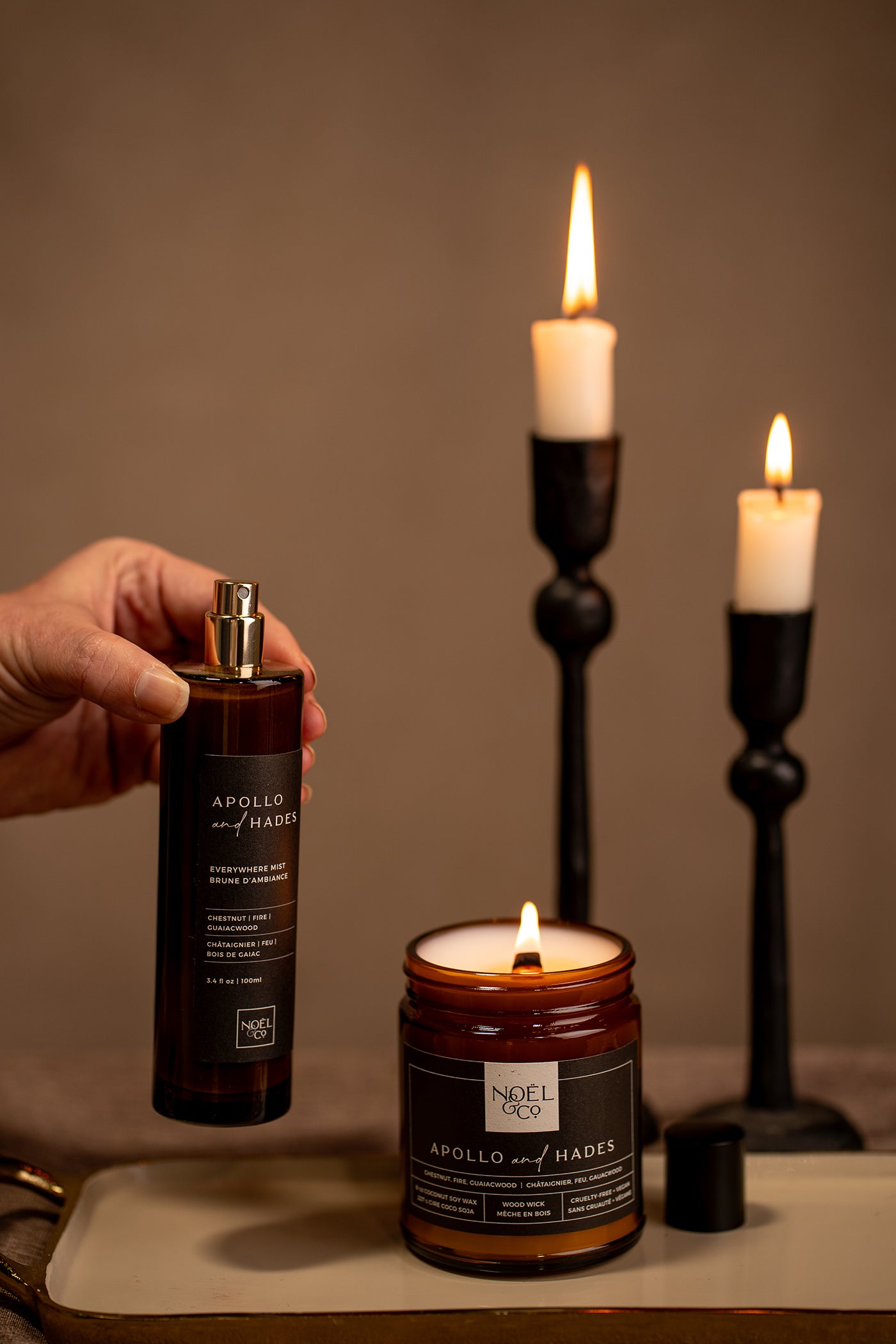 A Noel and Co 'Apollo & Hades' candle and everywhere mist again a moody background kit by candles